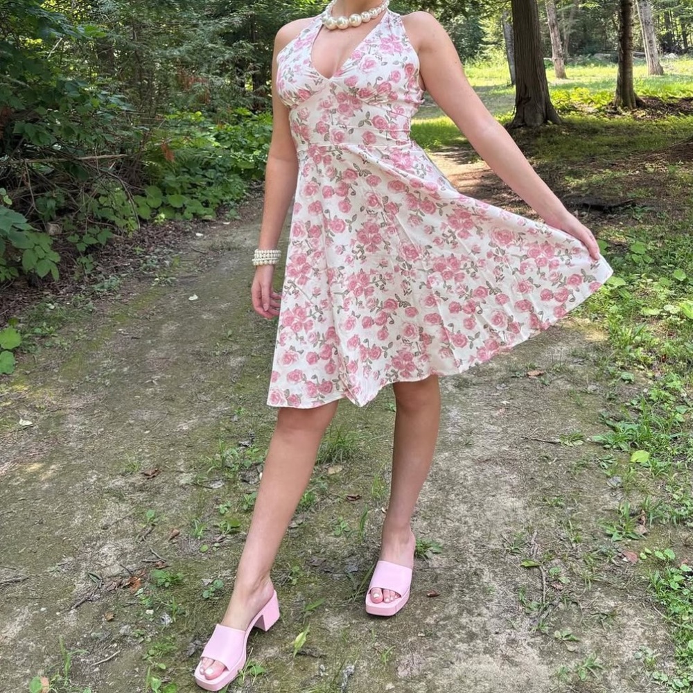 Floral Pink Halter Dress